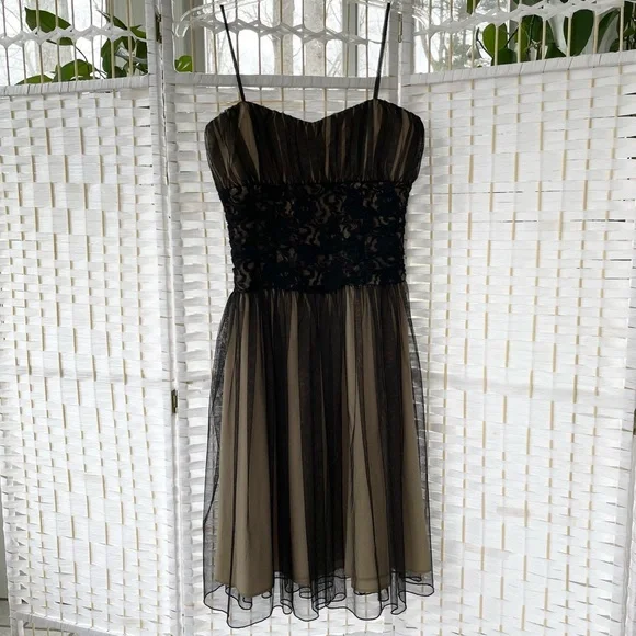 house of cb black and white dress Vintage 1990's City Triangles Black, Pink & Green Floral Flutter Sleeve & Ribbon Dress main image 1